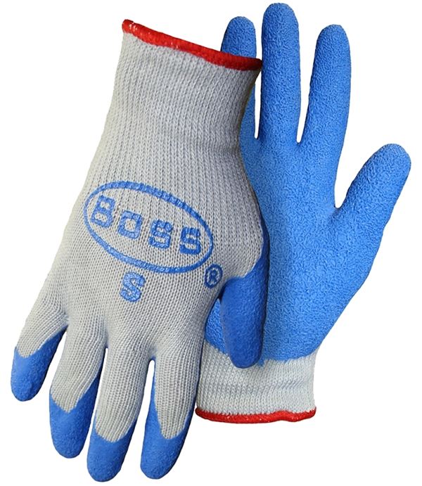 Boss GRIP Series 8422L Gloves, L, Knit Wrist Cuff, Latex Coating, Cotton/Polyester/Rubber Glove, Blue/Gray