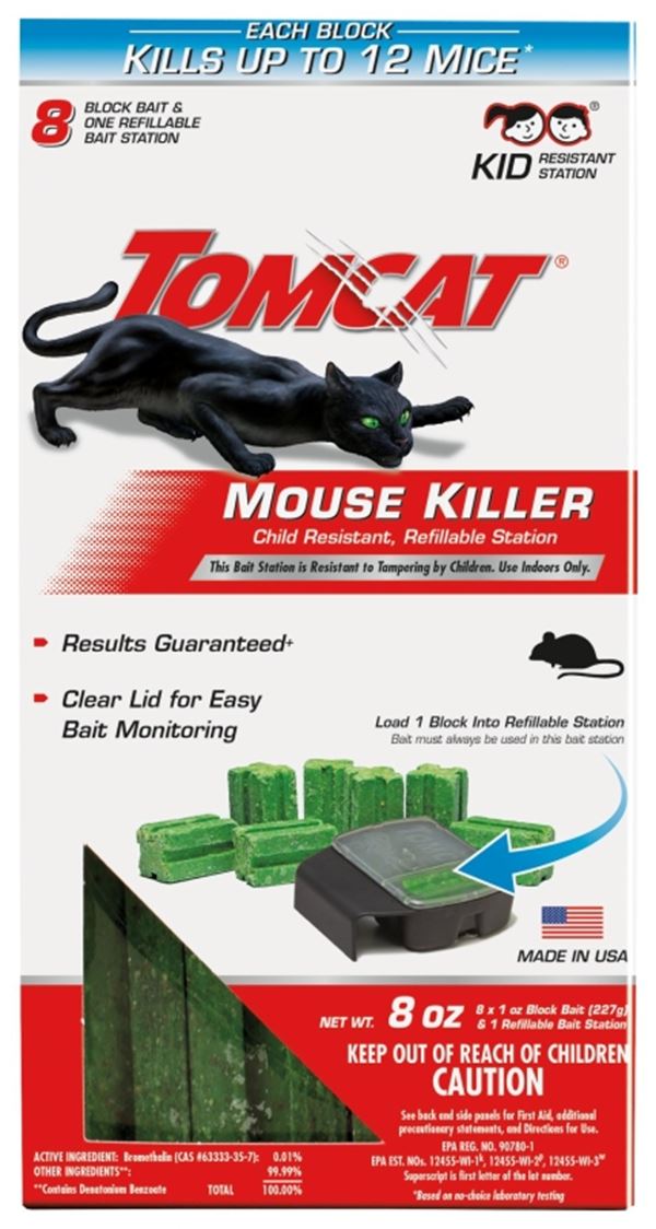 Tomcat 0371210 Refillable Mouse Bait Station, 4-1/4 in L, 1-1/2 in W, 8-1/4 in H, 8 oz Bait