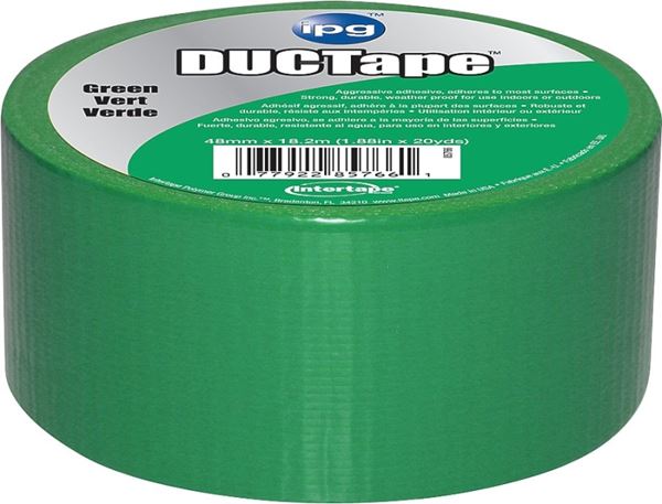 IPG 6720GRN Duct Tape, 20 yd L, 1.88 in W, Polyethylene-Coated Cloth Backing, Green