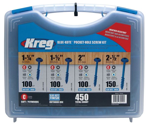 Kreg Blue-Kote SK03B Pocket-Hole Screw Kit, Zinc, 450-Piece