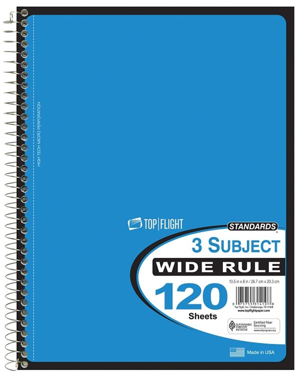 Top Flight WB120DPF Series 4511880 Wide Rule Notebook, Micro-Perforated Sheet, 120-Sheet, Wirebound Binding, Pack of 24