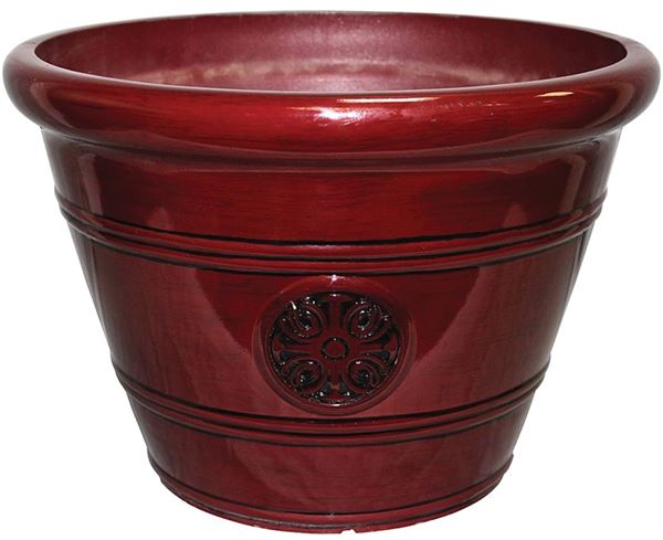 Southern Patio HDP-012498 Planter, 10-1/2 in H, 15-1/4 in W, 15-1/4 in D, Vinyl, Oxblood