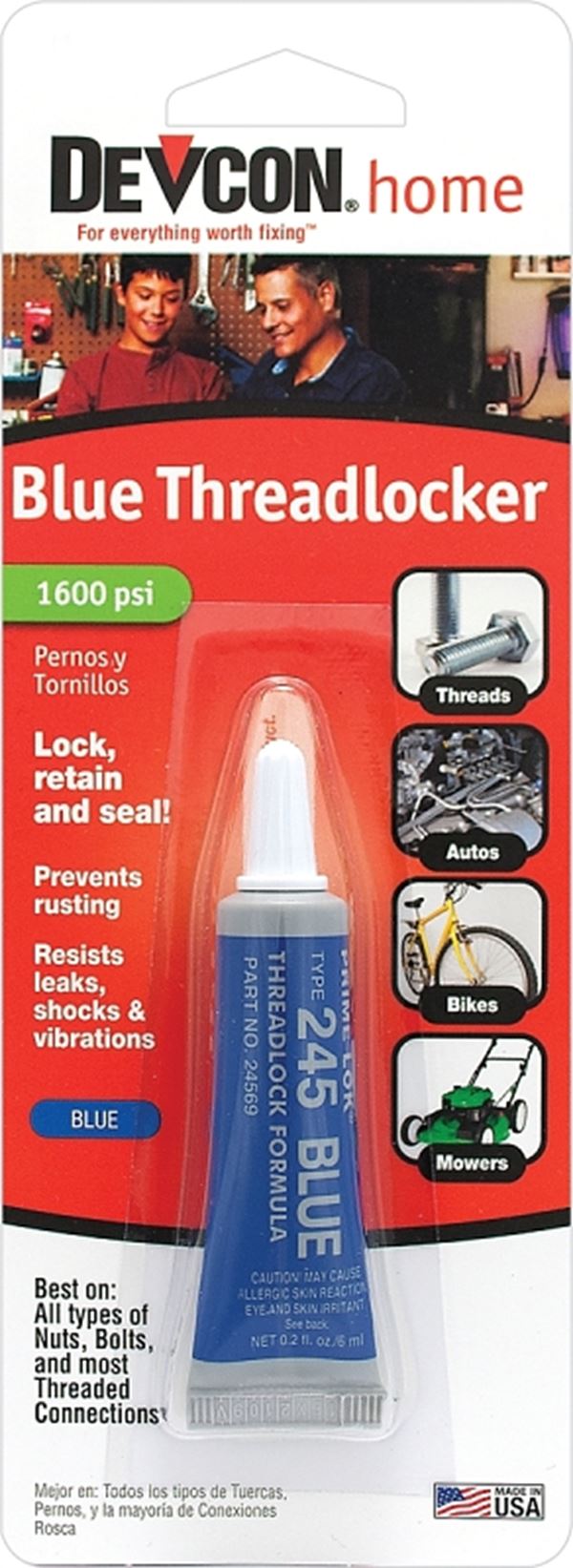 Devcon 24345 Threadlocker, Liquid, Mild, Blue, 0.2 oz, Bottle