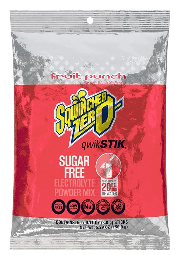 Sqwincher Qwik Stik ZERO Series 159060102 Drink Mix, Sugar-Free, Powder, Fruit Punch Flavor, 0.11 oz Stick, Pack of 10