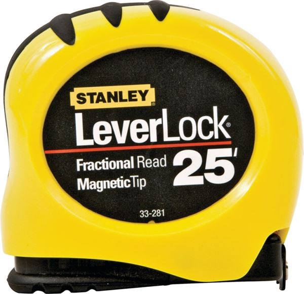 Stanley STHT33281L Tape Measure, 25 ft L Blade, 1 in W Blade, Steel Blade, ABS Case, Black/Yellow Case