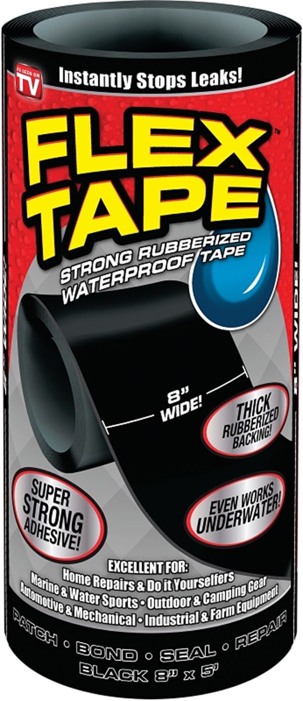 Flex Tape TFSBLKR0805 Tape, 5 ft L, 8 in W, Rubber Backing