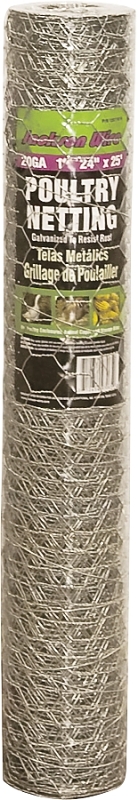 Jackson Wire 12 01 18 16 Poultry Hex Netting, 25 ft L, 24 in W, 20 Gauge, Hexagonal Mesh, 1 in Mesh, Galvanized