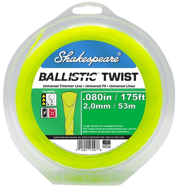 Shakespeare Ballistic 17243 Trimmer Twist Line, 0.080 in Dia, 175 ft L