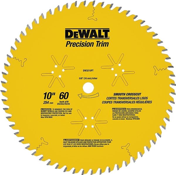 DEWALT DWA11060 Finish Saw Blade, 10 in Dia, 5/8 in Arbor, 60 -Teeth