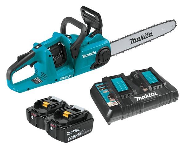 Makita XCU04PT Chainsaw Kit, Battery Included, 5 Ah, 18 V, Lithium-Ion, 16 in L Bar, 3/8 in Pitch