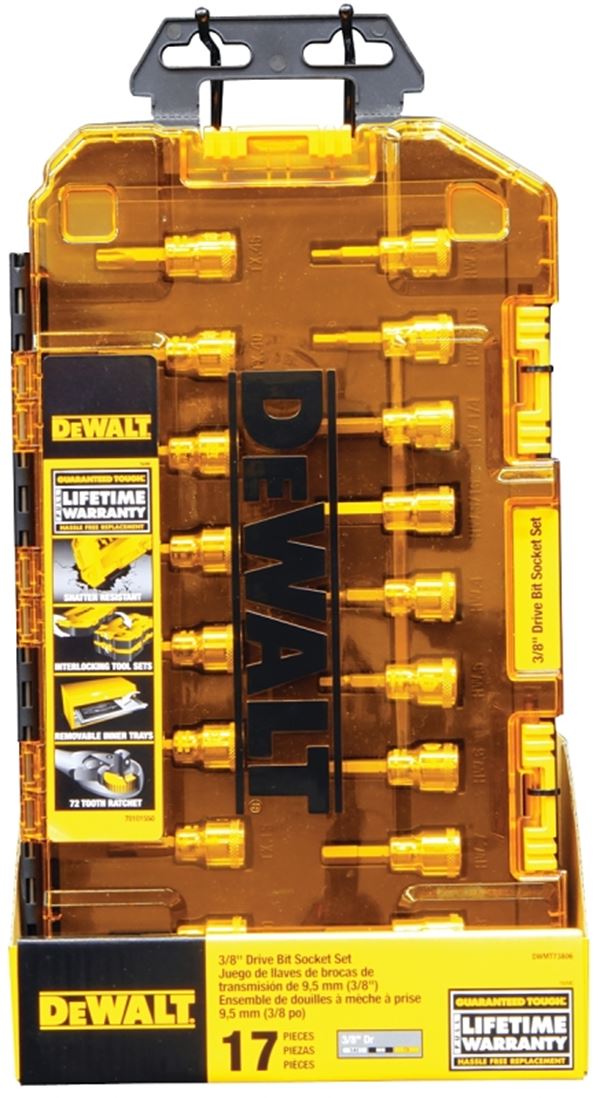 DeWALT DWMT73806 Socket Set, 17-Piece, Chrome Vanadium, Polished Chrome Vanadium