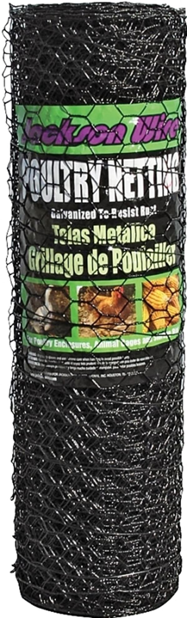 Jackson Wire 12012329 Poultry Netting, 50 ft L, 24 in W, 20 ga Gauge, Hexagonal Mesh, 1 in Mesh, Vinyl-Coated