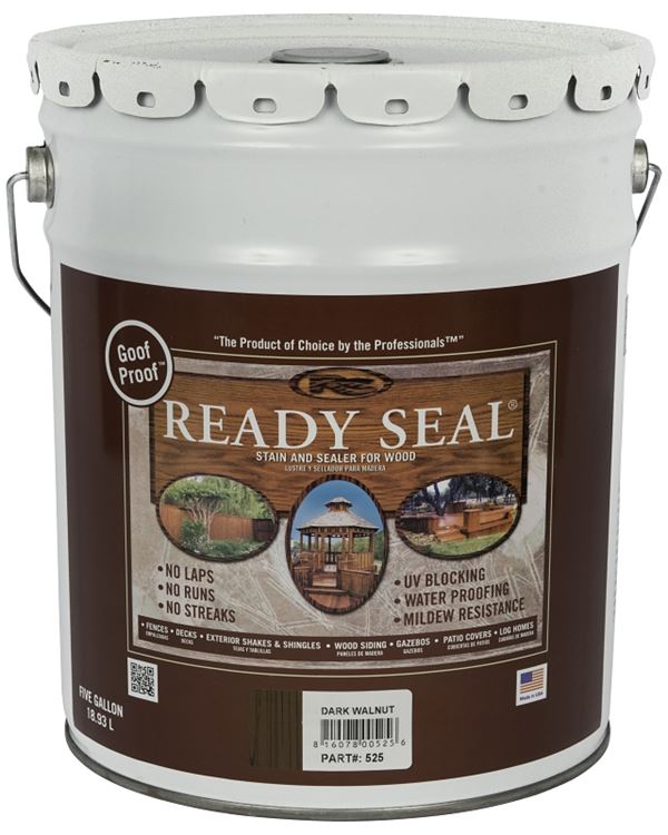 Ready Seal 525 Stain and Sealer, Dark Walnut, 5 gal, Pail