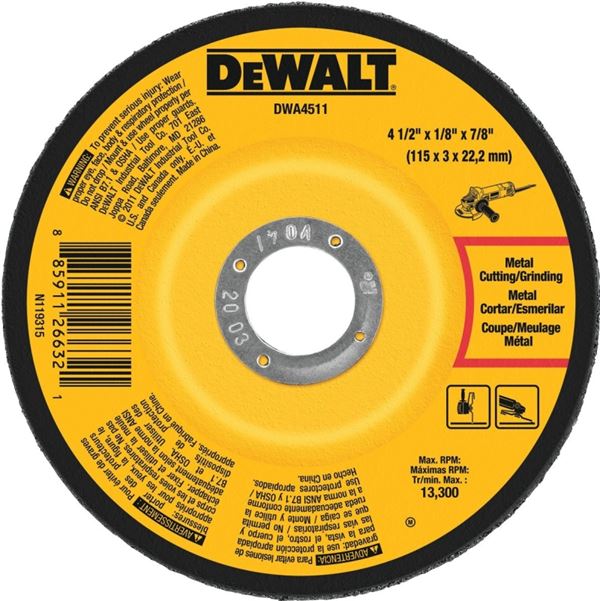 DeWALT DWA4511 Grinding Wheel, 4-1/2 in Dia, 1/8 in Thick, 7/8 in Arbor, 24 Grit, Very Coarse