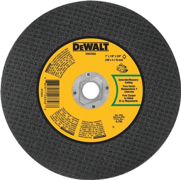 DeWALT DWA3502 Cutting Wheel, 7 in Dia, 1/8 in Thick, 5/8 in Arbor, Aluminum Oxide Abrasive