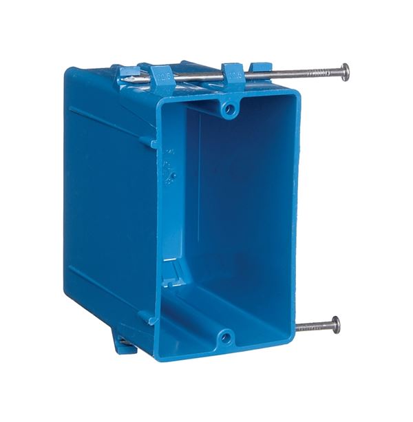 Carlon B122A-UPC Outlet Box, 1 -Gang, PVC, Blue, Nail Mounting