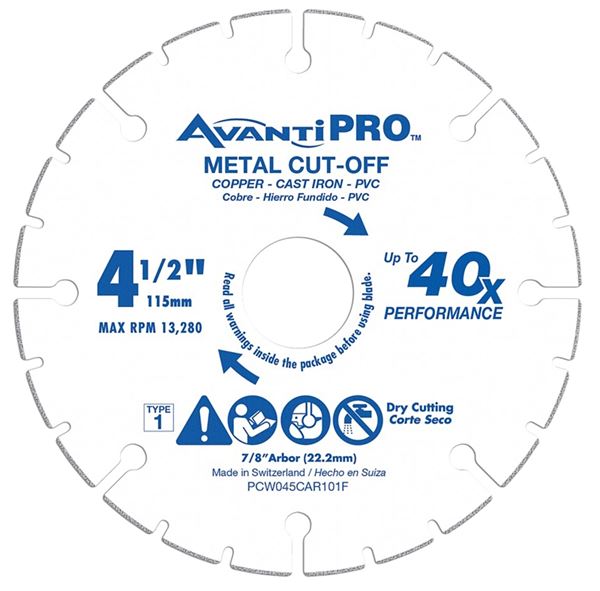 Avanti Pro PCW045CAR101F Cut-Off Wheel, 4-1/2 in Dia, 7/8 in Arbor, Carbide Abrasive