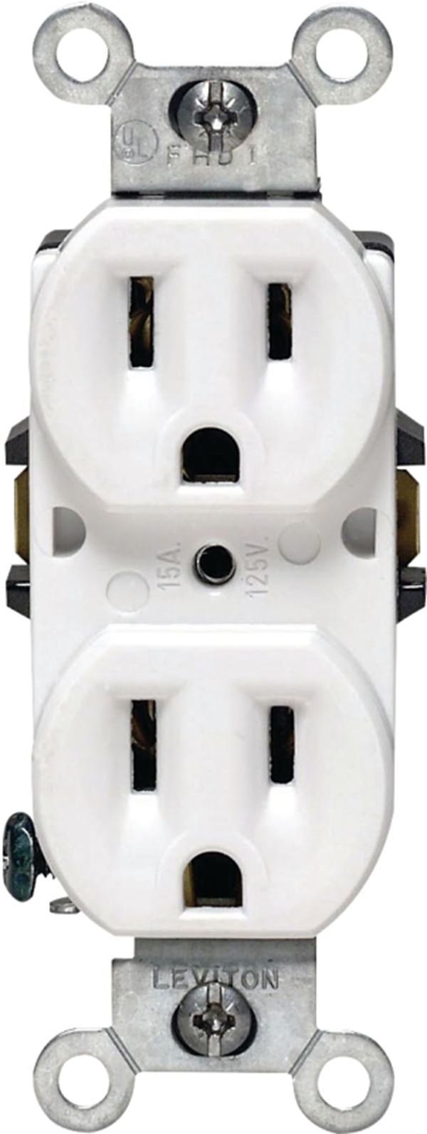 Leviton 218-05248-WCP Duplex Receptacle, 2 -Pole, 15 A, 125 V, Push-In, Side Wiring, NEMA: 5-15R, White