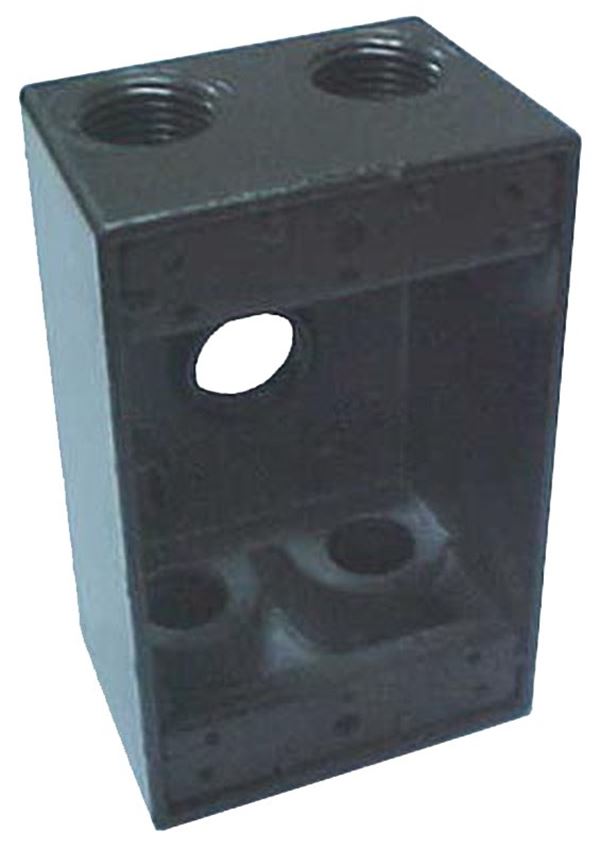 BWF B5-22V Weatherproof Outlet Box, 2 in W, 4-9/16 in D, 2-13/16 in H, 5 -Knockout, Metal, Gray, Powder-Coated