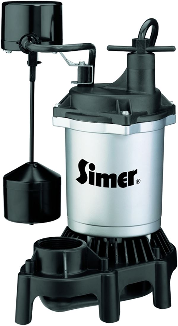 Simer 2164 Sump Pump, 1-Phase, 3.9 A, 115 V, 0.33 hp, 1-1/2 in Outlet, 22 ft Max Head, 660 gph, Thermoplastic