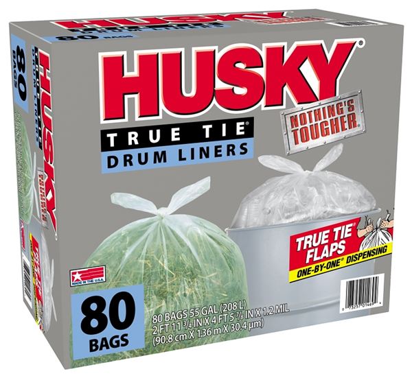 Husky HK55WC080C Trash Bag, 55 gal Capacity, Clear