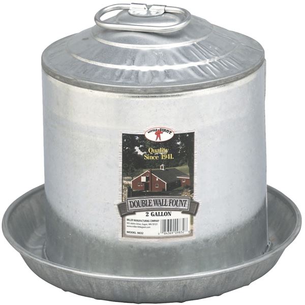 Little Giant 9832 Poultry Fount, 2 gal Capacity, Galvanized Steel, Floor, Ground Mounting, Pack of 4