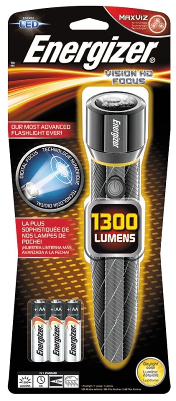 Energizer EPMZH61E Flashlight, AA Battery, LED Lamp, 1300 Lumens, 230 m High, 100 m Low Beam Distance, 4 hr Run Time