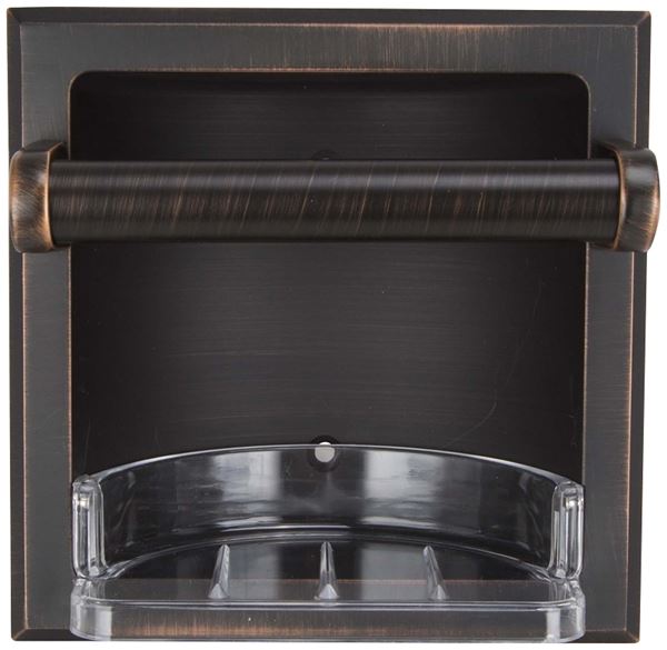 Boston Harbor 770H-35-07-SOU Soap Holder and Grab Bar, Recessed Mounting, Plastic Roller/Zinc, Venetian Bronze Finish