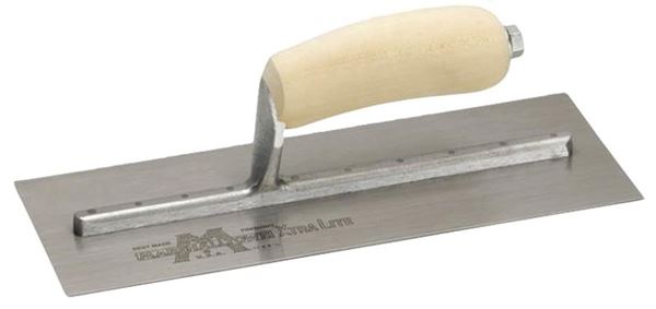 Marshalltown MXS2 Finishing Trowel, 11-1/2 in L Blade, 4-1/2 in W Blade, Carbon Steel Blade, Curved Handle, Wood Handle