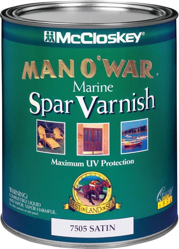 McCloskey Man O' War 080.0007505.005 Marine Spar Varnish, Satin, Clear, Liquid, 1 qt, Can, Pack of 4