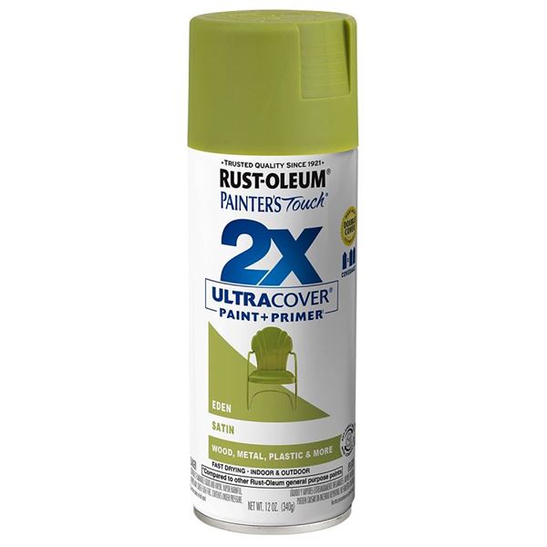 Rust-Oleum Painter's Touch 2X Ultra Cover 334065 Spray Paint, Satin, Eden, 12 oz, Aerosol Can