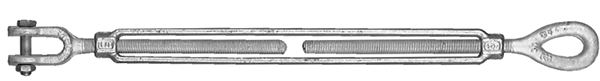 BARON 18-1/2X9 Turnbuckle, 2200 lb Working Load, 1/2 in Thread, Jaw, Eye, 9 in L Take-Up, Galvanized Steel