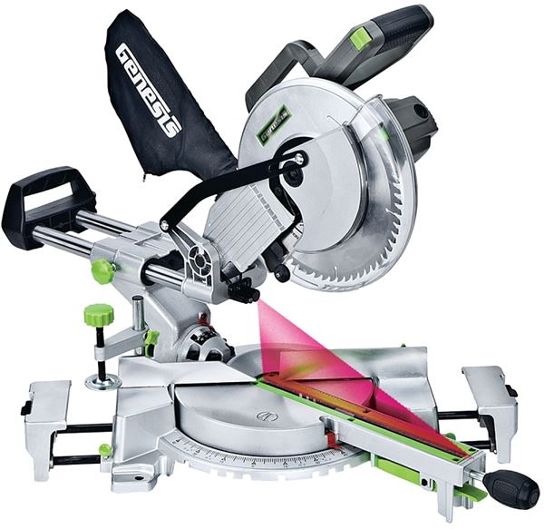 Genesis GMSDR1015LC Miter Saw, 10 in Dia Blade, 3 x 12 in at 0 x 90 deg, 3 x 8-1/4 in at 45 x 90 deg Cutting Capacity