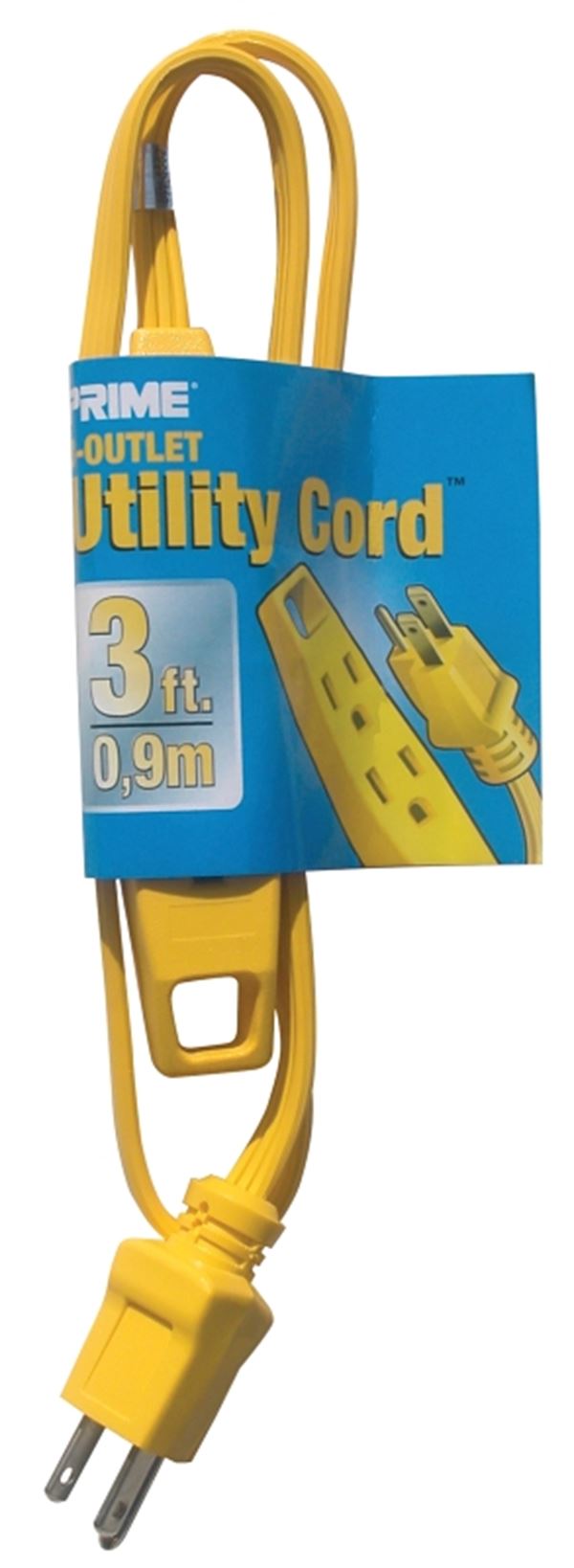 Prime EC840603 Utility Extension Cord, 16/3 AWG Cable, 3 ft L, 13 A, 125 V, Yellow