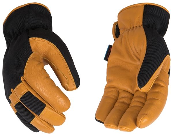 KincoPro 3102HKP-L Safety Gloves, Men's, L, Wing Thumb, Easy-On Cuff, Polyester/Spandex Back, Black/Gold