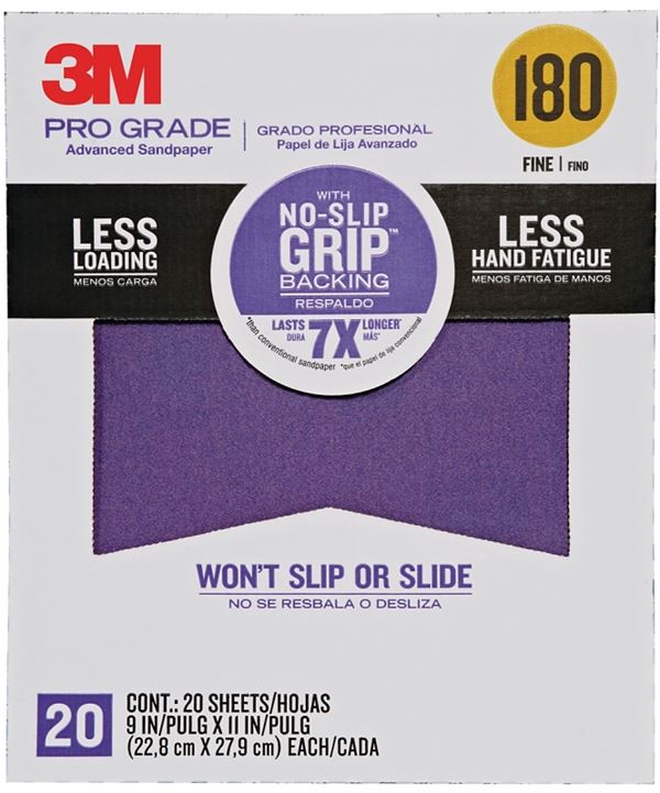 3M 25180NA Sandpaper, 11 in L, 9 in W, 180 Grit