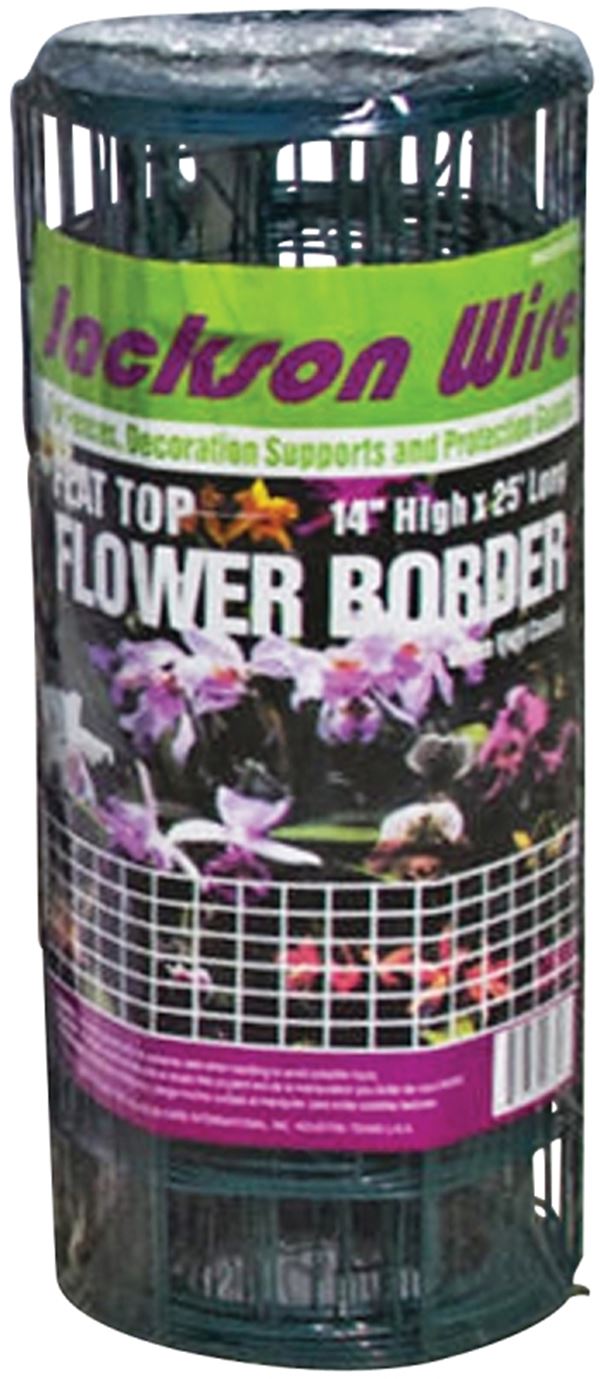 Jackson Wire 13015330 Flower Fence, 25 ft L, 14 in H, Galvanized Steel, Green