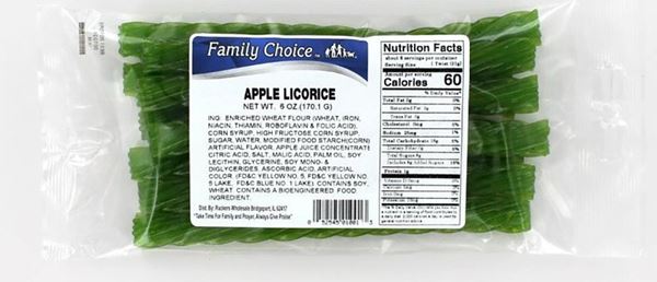 Family Choice 1001 Licorice, Apple Flavor, 6 oz, Pack of 12