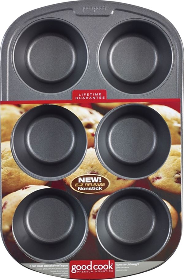 Goodcook 04033 Muffin Pan, Round Impressions, Steel, 6-Compartment, Dishwasher Safe: Yes, 16-1/2 in L, 10 in W