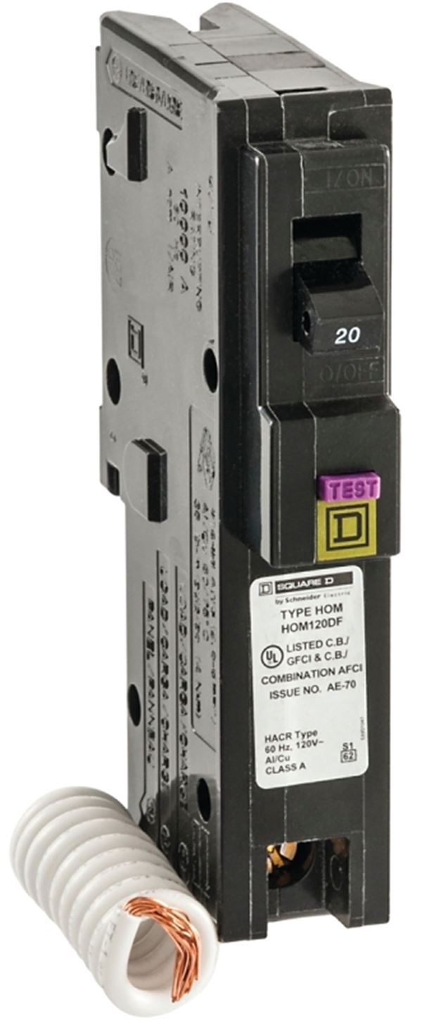 Square D HOM120DFC Circuit Breaker, Dual Function, Mini, 20 A, 1 -Pole, 120 V, Plug Mounting