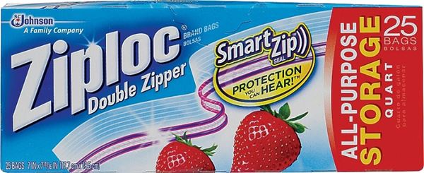 Ziploc 00330 Storage Bag, 1 qt Capacity, Plastic, 24/PK