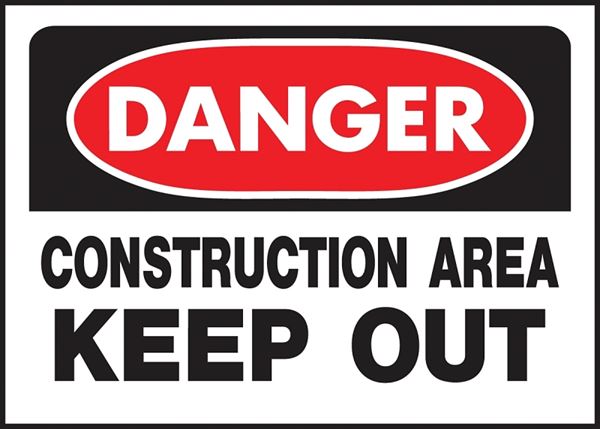 Hy-Ko 520 Danger Sign, Rectangular, CONSTRUCTION AREA KEEP OUT, Black Legend, White Background, Polyethylene, Pack of 5