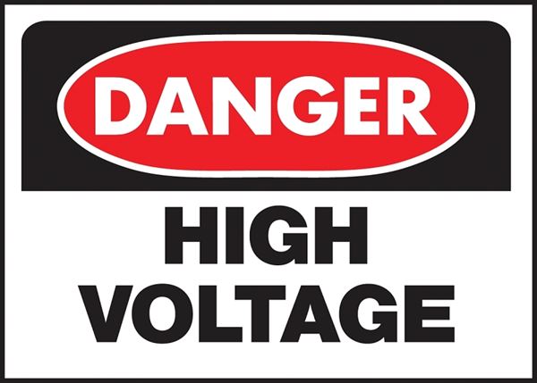 Hy-Ko 508 Danger Sign, Rectangular, HIGH VOLTAGE, Black Legend, White Background, Polyethylene, Pack of 5