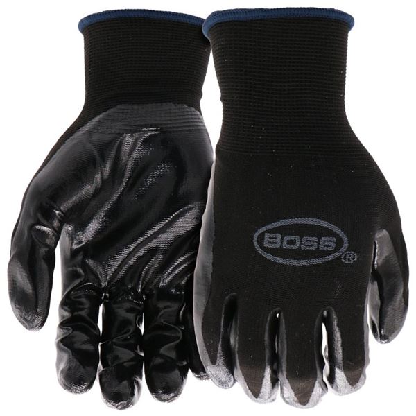 Boss Grip Series B31191-XL Coated Gloves, XL, Knit Wrist Cuff, Nitrile Coating, Nylon, Black