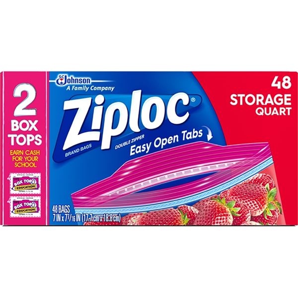 Ziploc 310 Storage Bag, 1 qt Capacity, Plastic, 48/PK