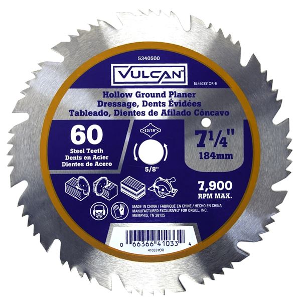 Vulcan 410331OR Circular Saw Blade, 7-1/4 in Dia, 5/8 and 13/16 Diamond in Arbor