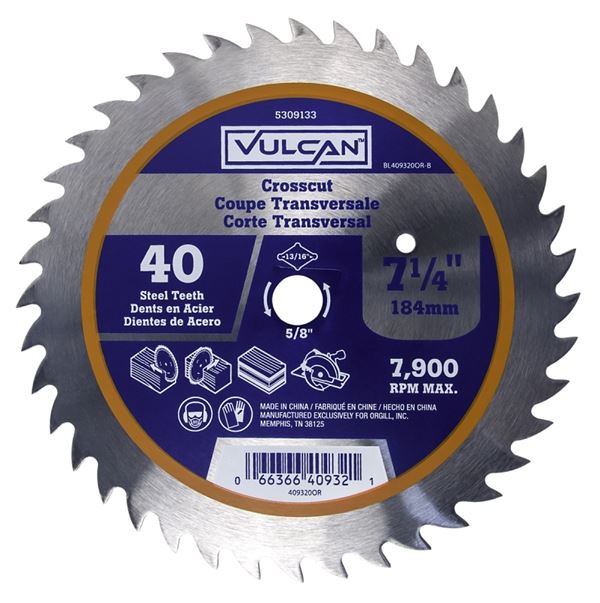 Vulcan 409320OR Circular Saw Blade, 7-1/4 in Dia, 5/8 and 13/16 Diamond in Arbor, Pack of 10