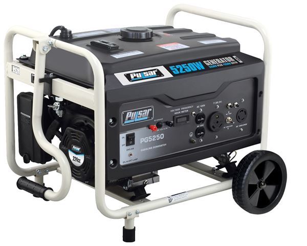 Pulsar PG5250 Portable Generator, 30 A, 12/240 VAC, Gasoline, 4 gal Tank, 15 hr Run Time, Recoil Start