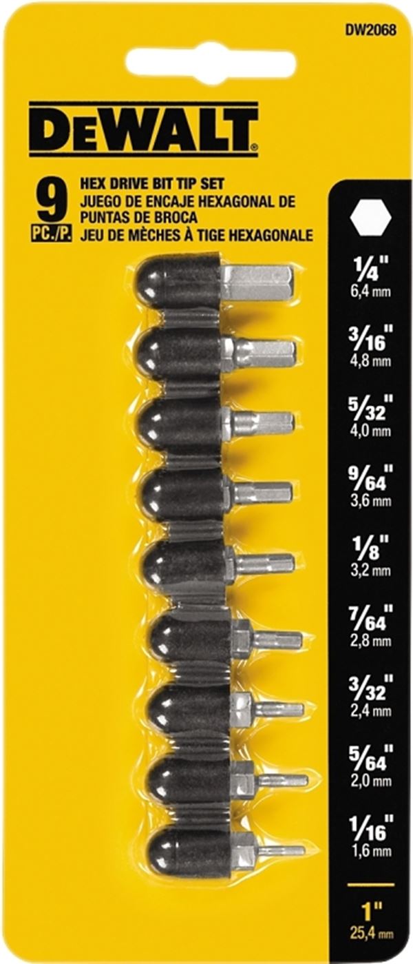 DeWALT DW2068 Hex Bit Set, 9-Piece, Steel