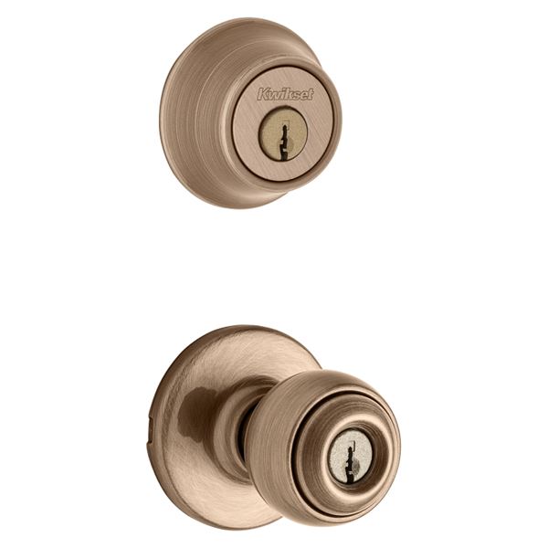 Kwikset 690P 5CP 6ALRCSK6 Combination Lockset, Knob Handle, Polo Design, Antique Brass, 3 Grade